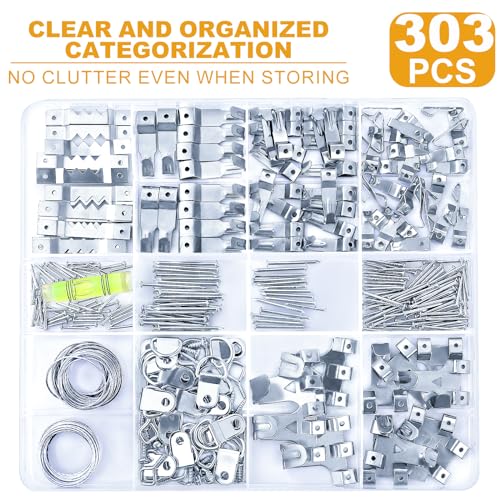 KURUI 303Pcs Metal Picture Hanging Kit with Heavy Duty Picture Hangers - size: Silver
