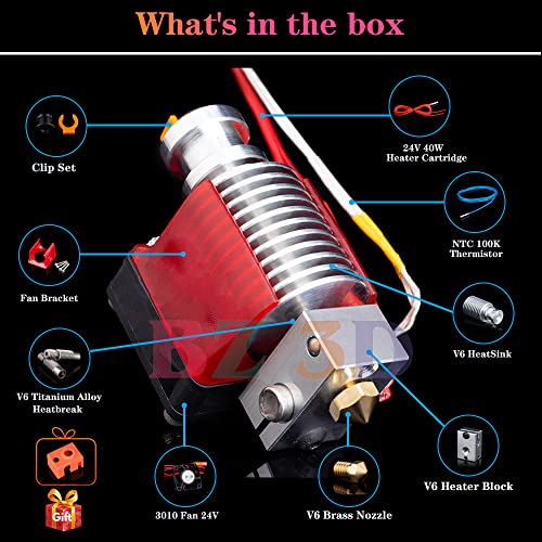 V6 All Metal Hotend Full Kit,24V 40W Direct & Bowden J-Head Hotend,Titanium Alloy Heatbreak,Cooling Fan and Bracket for 3D Printers V6 Hotend,Titan,Dual Driver Extruder. - size: V6 Hotend Kit, style: 24V Kit