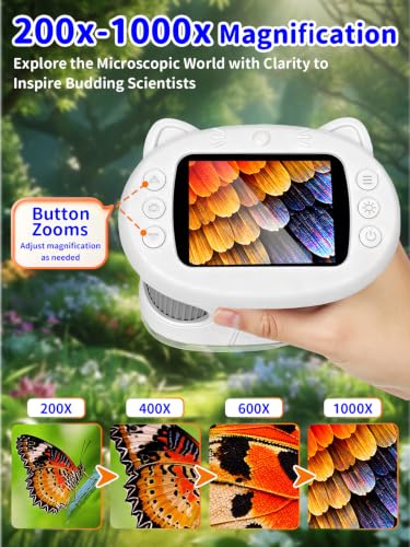 1000X Handheld Digital Microscope for Kids, 2.4" IPS Screen STEM Toys - color: White