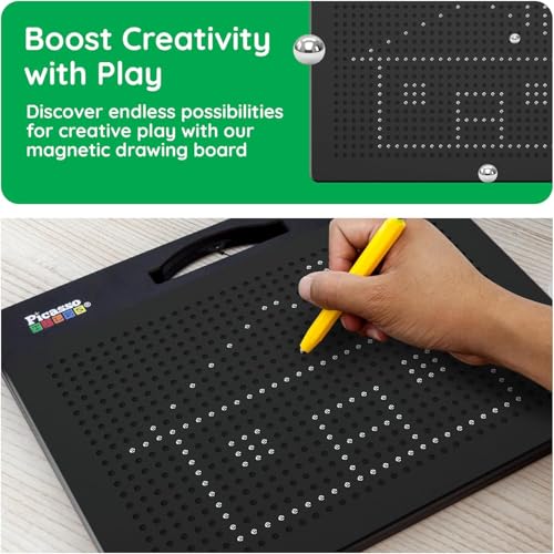 PicassoTiles Magnetic Drawing Board 748 Beads Pad Large 12x10 Inch STEM Writing Toy Reusable Erasable Educational Tablet for Toddlers Kids Age 3 Plus Magnet Learning Tool Brain Development PTB01BLK - style: Black