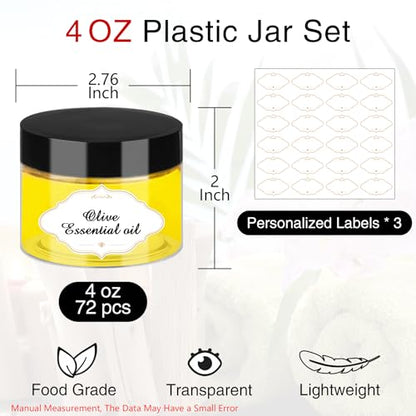 PeacePeo Plastic Jars with Lids 4 OZ, 72 Pack Clear Slime Containers