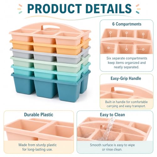 6 Pack Classroom Caddy with Handle, 6 Compartment (Boho) - color: Boho