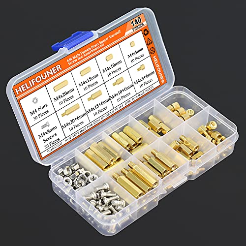 HELIFOUNER 140 Pieces M4 Male Female Hex Brass Spacer Standoff Screw Nut Assortment Kit - size: M4 Brass Standoff Kit