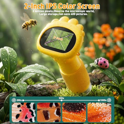 4K 1000X Digital Microscope for Kids with 2.0" IPS Screen(Yellow) - color: yellow