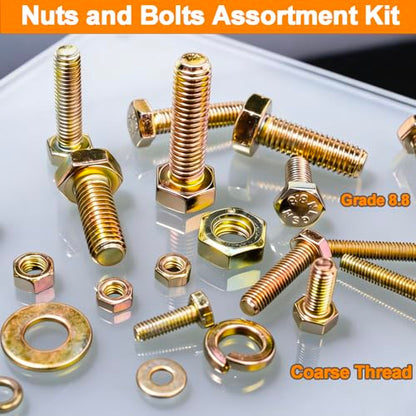1460PCS Nuts and Bolts Assortment Kit - M4 M5 M6 M8 Grade 8.8 Bolts with Nuts & Washers - Heavy Duty Hex Head Bolts Assortment for Automotive Repair, Machinery, Furniture - Zinc Plated - size: 1460PCS M4 M5 M6 M8