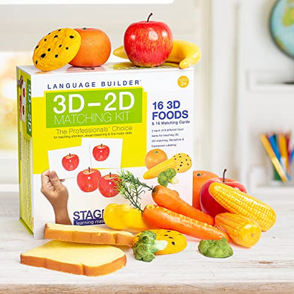 Stages Learning Language Builder 3D-2D Foods Matching Kit for Autism Education & Aba Therapy Flash Cards - style: Foods