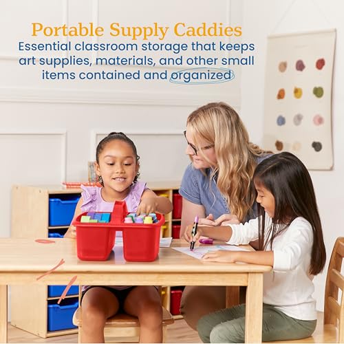 ECR4Kids 2-Compartment Large Storage Caddy Organizer, 6-Pack, Primary - color: Primary