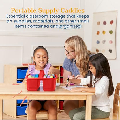 ECR4Kids 2-Compartment Large Storage Caddy Organizer, 6-Pack, Primary - color: Primary