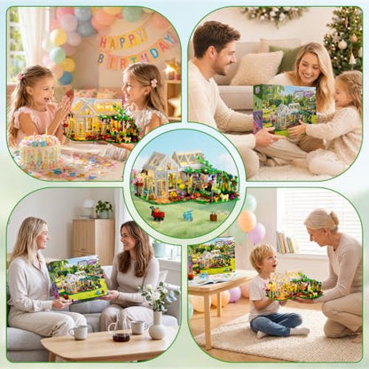 Flower House Building Set with LED Light, Botanical Greenhouse Garden Building Kit for Adults, 1185 PCS Creative Modular Flower House Playset with Fruits & Plants, Ideal Gift for Teens & Kids 8+