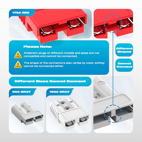 Anderson Connector, 175AMP 1/0AWG Battery Quick Connect w/Hard Cover 12V-36V Anderson Plug Winch Wiring Kit for Cable RV Truck Winch (2pcs)-RED - size: Red-2pcs