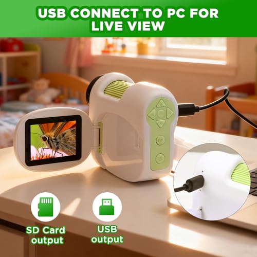 1600X Microscope for Kids 6+,Digital Microscope with 2Inch IPS Screen,Portable Kids Microscope for Outdoor STEM Science Experiments, for Girls Boys Child