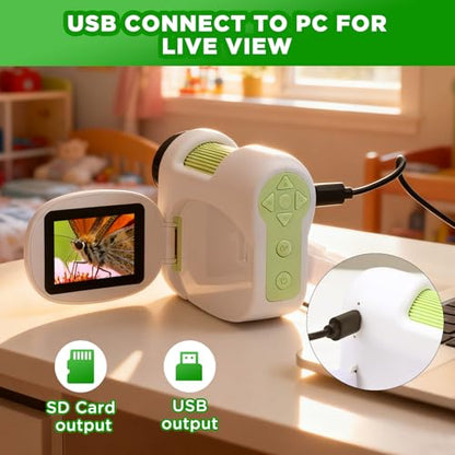 1600X Microscope for Kids 6+,Digital Microscope with 2Inch IPS Screen,Portable Kids Microscope for Outdoor STEM Science Experiments, for Girls Boys Child