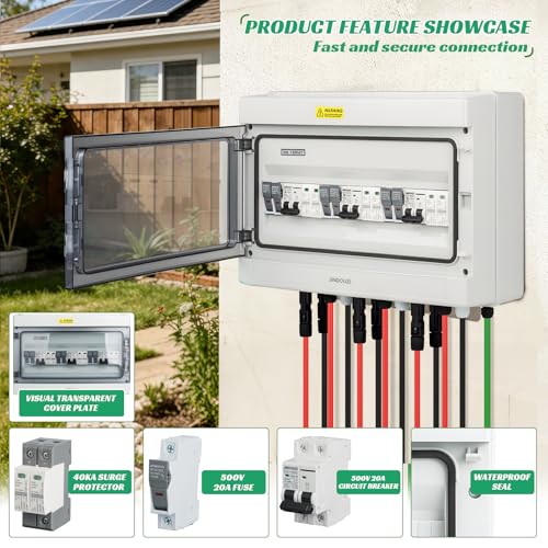3 in 3 Out Solar Combiner Box,PV Combiner Box with 20A PV Fuse,DC 20A Circuit Breaker and Surge Protector,IP65 Solar Disconnect Switch Box for Indoor Outdoor Solar Panel System (3 in 3 Out 20A 500V) - size: 3 In 3 Out 20A 500V