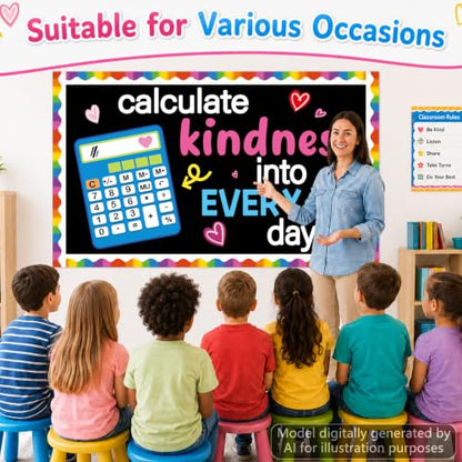 Math Kindness Bulletin Board Set Mathematics Classroom Decorations Inspirational Calculate Kindness Into Every Day Paper Cutouts Back to School Bulletin Board Border for School Office Wall Door Decor - style: Math Kindness