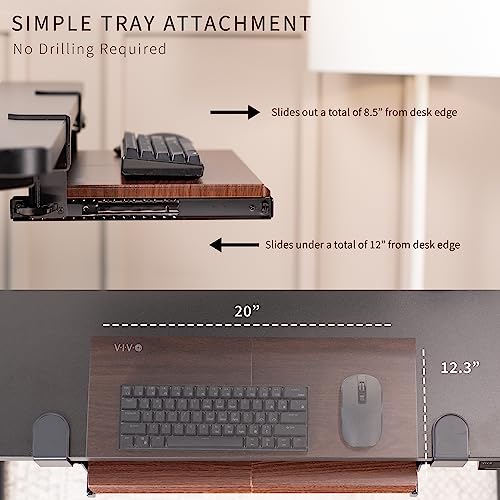 VIVO Dark Walnut Clamp-on 20 x 11 in Keyboard Tray, MOUNT-KB05ES-D - color: Dark Walnut, size: 20 inch
