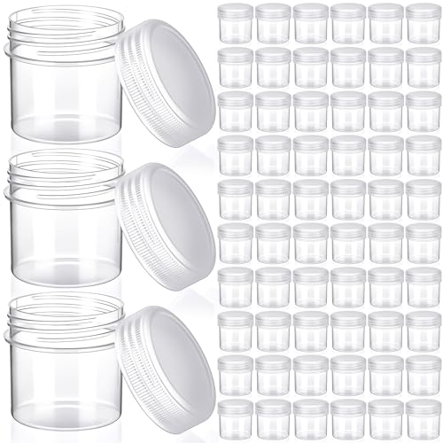 Meanplan 100 Pcs 1 oz Clear Plastic Container Jar with Lid Round Leak Proof - color: Clear, size: 1 oz