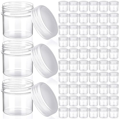 Meanplan 100 Pcs 1 oz Clear Plastic Container Jar with Lid Round Leak Proof - color: Clear, size: 1 oz