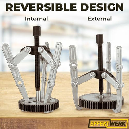 E•Werk - 3 Jaw Gear Puller - 6" - Wheel Bearing Removal Kit for Tight Pulley, Flywheel & Brake Disc - Heavy-Duty Separator w/Reversible Jaws for Automotive Maintenance & Vehicle Repairs
