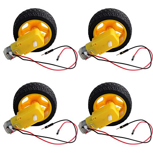 Mini DC Electric Gearbox Dual Shaft Geared TT Motor Plastic Tire Tyres Wheel DC 3-6V for Ar duino 1:48 Smart Car Robot (4 Sets)