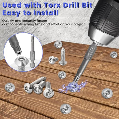 214Pcs #8#10 Button Head Torx Security Sheet Metal Screws (Length 1/2” 5/8'' 3/4'' 1" 1-1/4'' 1-1/2”), Stainless Steel Tamper Resistant Self Tapping Screws, Anti-Theft Screws with Bit T20 T25 - size: A. #8#10