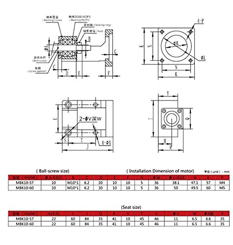 Nema 23 Stepper Motor Steel Mounting Bracket and BK10 Ball Screw Fixed End Supports Bearing Mount for 57mm Nema 23 Motor and 12mm CNC Ball Screw Ballscrew Kit SFU1204 SFU1202 - size: BK10-57mm