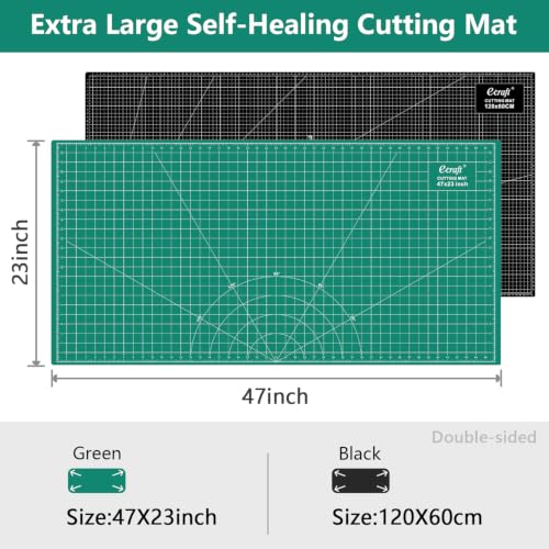 Ecraft 23"x47" Large Self Healing Non-Slip Cutting Mat, Double Sided 5-Ply Black Green Mat for Quilting, Sewing, Fabric, Crafts and Scrapbooking