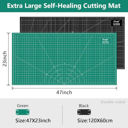 Ecraft 23"x47" Large Self Healing Non-Slip Cutting Mat, Double Sided 5-Ply Black Green Mat for Quilting, Sewing, Fabric, Crafts and Scrapbooking