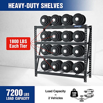 WORKPRO Heavy Duty Metal Garage Shelving, 68"W x 24"D x 65"H, 7200 LBS Load - size: 68"W x 24"D x 65"H