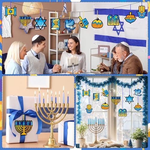 Eersida 32 Pcs Hanukkah Suncatchers Craft Kits, Chanukah DIY Ornaments - style: Hanukkah