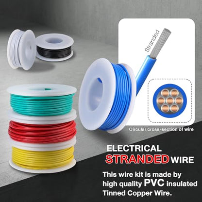 TMH 22 AWG “Stranded” Hookup Wire Kit, 6 Color Electrical Wires (30ft Each), Tinned Copper, 300V PVC Insulation – DIY Projects, Automotive, STEM & Electronics Repair - size: Stranded Wire - 30ft