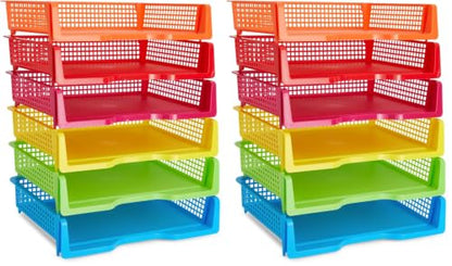 Bright Creations Teacher Supplies Letter Tray Organizer - 12-Pack Rainbow, 9 x 13 x 3 in - Stackable Paper Trays for Classroom & Teacher Desk Organizer - size: 9 x 13 x 3 inches (Pack of 2)