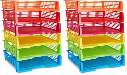 Bright Creations Teacher Supplies Letter Tray Organizer - 12-Pack Rainbow, 9 x 13 x 3 in - Stackable Paper Trays for Classroom & Teacher Desk Organizer - size: 9 x 13 x 3 inches (Pack of 2)