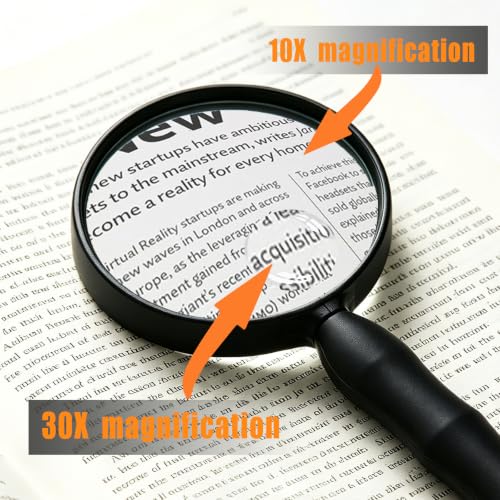 Feosky Handheld Magnifier for Reading,10X Magnifying Glass,110mm(Black) - size: 110mm