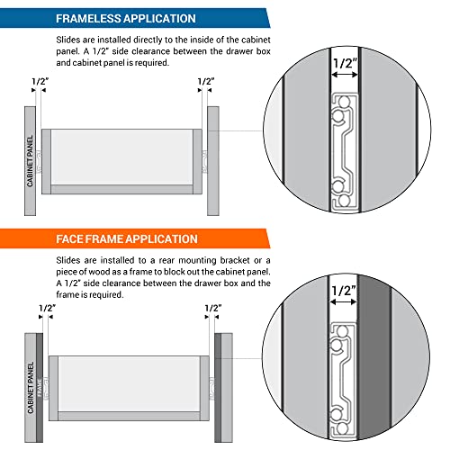5 Pairs of 18" Rok Hardware Soft Close Drawer Slides, Full Extension, Ball Bearing, 100 lb Weight Capacity - Available in 12", 14", 16", 18", 20", 22" and 24" Lengths - size: 5 Pairs - 18 in.