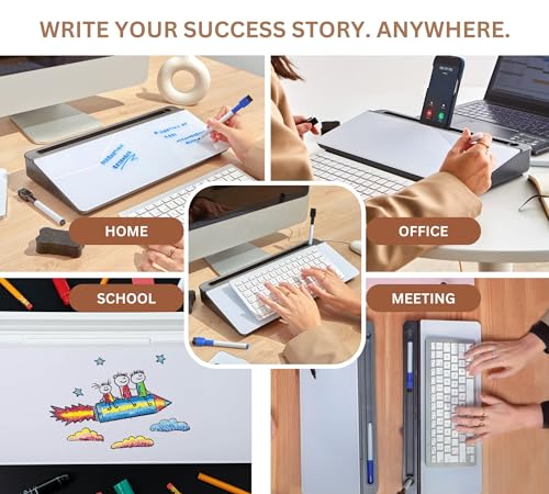 GAROOD Desktop Dry Erase Board with Storage (Black Base) Desk White Board Desk Board Glass Desktop White Board with Stand Home Office Organizer Phone Holder 15.8X7X2 inches - color: Black Base + Whiteboard