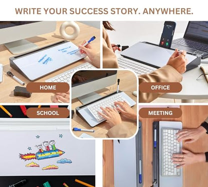 GAROOD Desktop Dry Erase Board with Storage (Black Base) Desk White Board Desk Board Glass Desktop White Board with Stand Home Office Organizer Phone Holder 15.8X7X2 inches - color: Black Base + Whiteboard