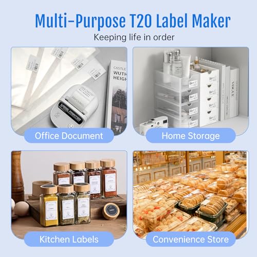 HPRT T20 Label Maker - Bluetoth Portable Label Printer, with Auto Identification and Waterproof Label, Thermal Inkless Labeler for Office, Home, Kitchen, Organization (White)