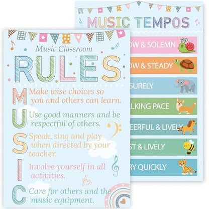 Music Classroom Rules Posters Set of 2 for Classroom Decorations, Back to School Music Class Rule Poster Wall Decor for Primary Middle High School Teacher Must Haves Supplies - 14 4/5" x 10 1/2" - style: Music