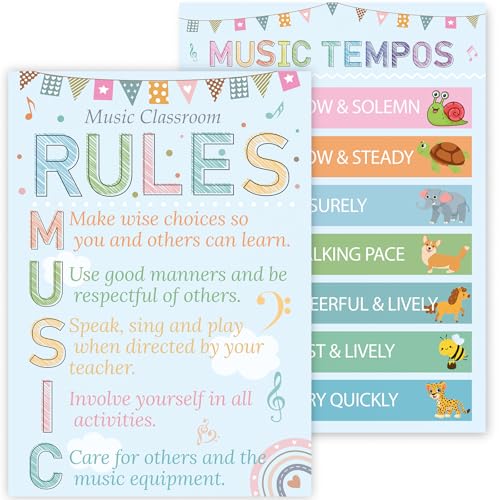Music Classroom Rules Posters Set of 2 for Classroom Decorations, Back to School Music Class Rule Poster Wall Decor for Primary Middle High School Teacher Must Haves Supplies - 14 4/5" x 10 1/2" - style: Music