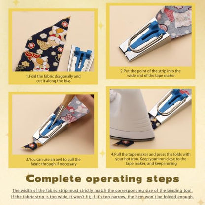 5 Sizes Bias Tape Makers Kit, Binding Foot, Awl, Clips, Bead Needles - color: 5 Colors-1