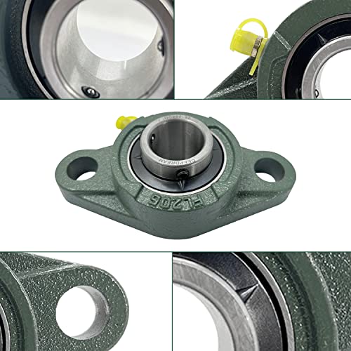 6 Pack UCFL206-20 Pillow Block Bearing – Flange 2 Bolt Mounted Pillow Block Bearings – Bearing Steel Bearings with 1-1/4" Bore - Self-aligning Bearings with Solid Cast Iron Base - size: UCFL206-20-6PCS