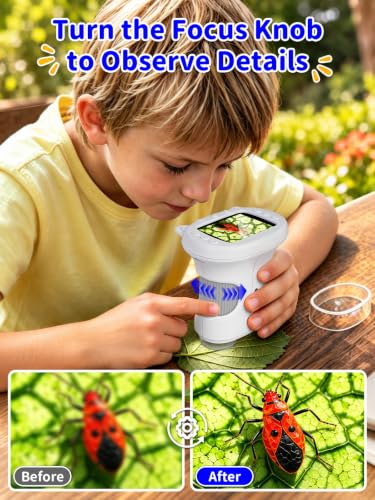 1000X Handheld Digital Microscope for Kids, 2.4" IPS Screen STEM Toys - color: White
