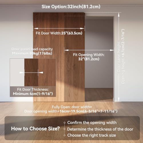 32" Concealed Sliding Barn Door Hardware Kit with Soft Close Mechanism,Aluminum Hidden Wall Mount System,Fit Openning Width 25",No Floor Track,Supports Up to 176 lb(NO Door) - size: 32" Track Kit(No Door)