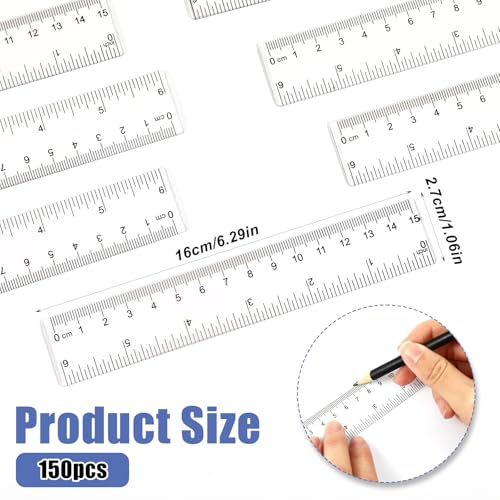 150 Pcs 6 Inch Ruler Clear Plastic Rulers Bulk for Classroom Flexible Small Straight Rulers with Inches and Centimeters Transparent Ruler First Day of School Gift for Students Back to School Office