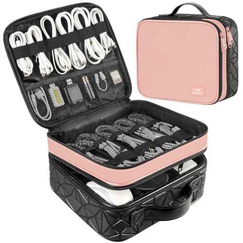 MATEIN Cord Organizer Box with Adjustable Divider, DJ Gear Bag - color: Pink, size: Medium