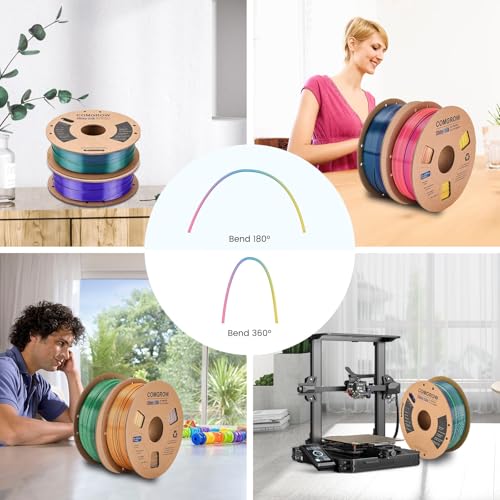 Comgrow Silk PLA 3D Printer Filament, Dual Color 2 in 1 Black and Green - color: Black&green