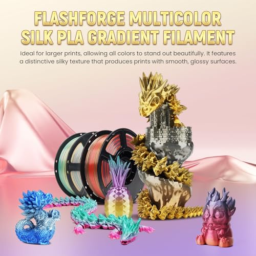 FLASHFORGE Silk PLA Gradient Rainbow Waltz Filament, Multicolored Color Change Rainbow 3D Printing Filament, Deep Rose-Blue-Gold Shiny Fast Color-Changing Each 8M Gradually, Ultra-High Glossiness - color: Silky Gradient Rainbow Waltz