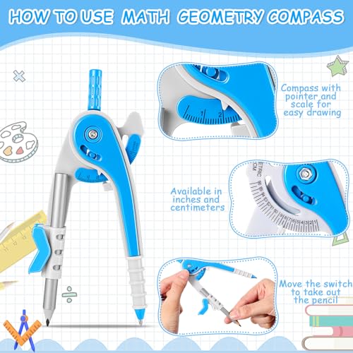 Chengu 24 Pcs Math Geometry Compass Bulk with Pencils 6 Inch, Bright Color - color: Bright Color