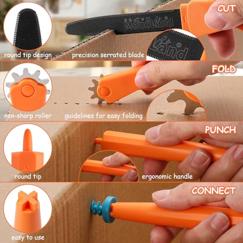 SainSmart Jr. Cardboard Tools for Kids with Safe Cutter, Tool Box & Tape Measure, 120 PCS Cardboard Construction Kit for Family & Classroom Activities | Reusable Cutting Tools for Boys & Girls Age 5+ - size: 120 PCS