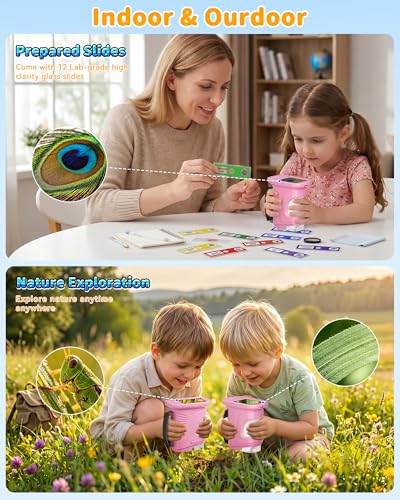 1000X Handheld Microscope for Kids, 4K Digital Kids Microscope Science Kits - color: Pink
